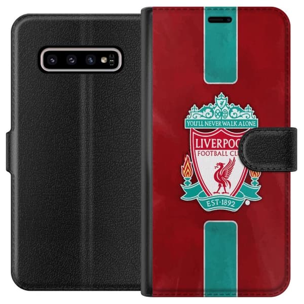 Samsung Galaxy S10+ Tegnebogsetui Liverpool FC - Klassisk Fodboldstolthed i Rødt