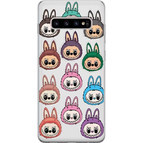 Samsung Galaxy S10+ Gennemsigtig cover Labubu Macaron Monster - Nuttet Samlefigur med Stil