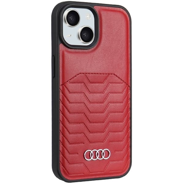 Audi iPhone 15 Plus Mobilskal Magsafe Synthetic Läder - Röd