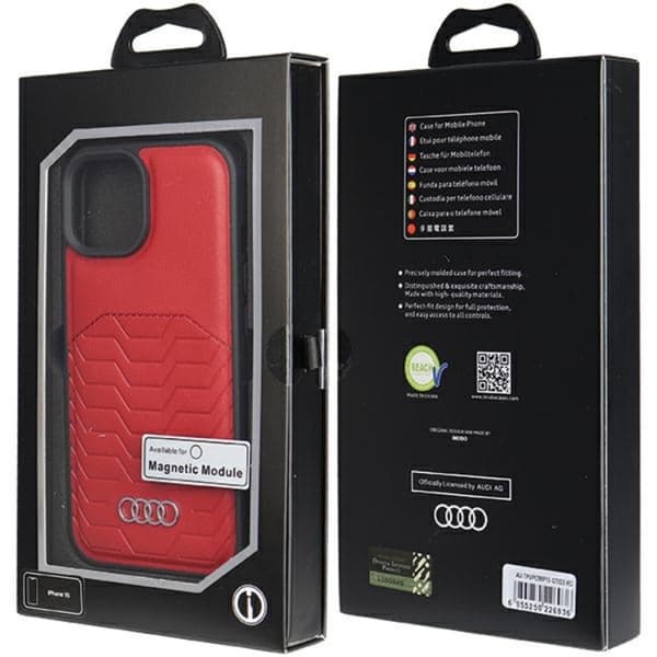 Audi iPhone 15 Plus Mobilskal Magsafe Synthetic Läder - Röd