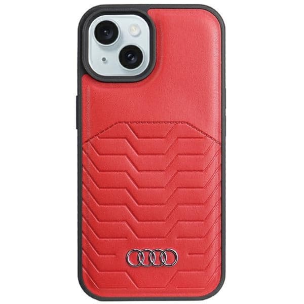 Audi iPhone 15 Plus Mobilskal Magsafe Synthetic Läder - Röd