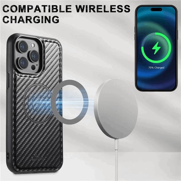 SUTENI iPhone 13 Pro Max Mobilskal Magsafe Korthållare Carbon Fiber
