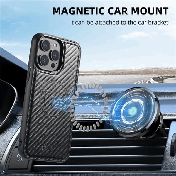 SUTENI iPhone 13 Pro Max Mobilskal Magsafe Korthållare Carbon Fiber