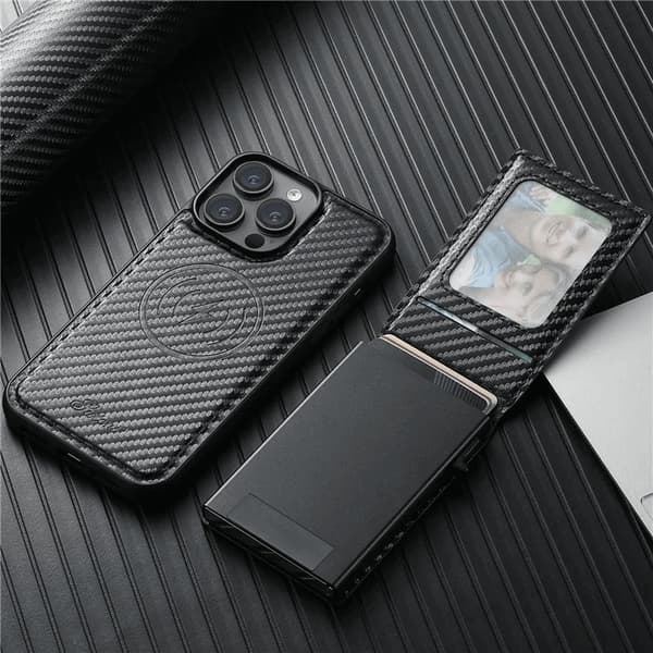 SUTENI iPhone 13 Pro Max Mobilskal Magsafe Korthållare Carbon Fiber