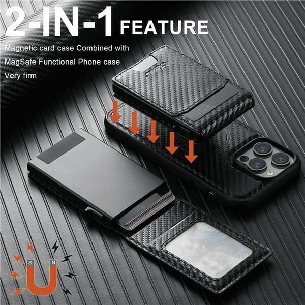 SUTENI iPhone 13 Pro Max Mobilskal Magsafe Korthållare Carbon Fiber