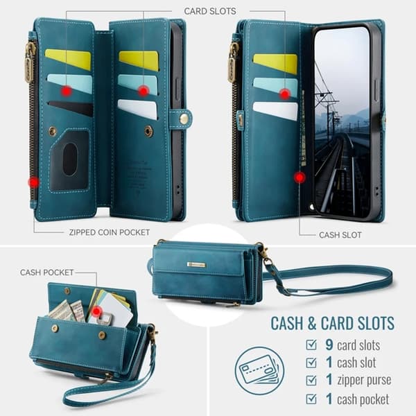 Caseme iPhone 14 Pro Max Plånboksfodral RFID Blocking Zipper - Grön