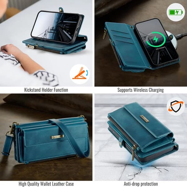 Caseme iPhone 14 Pro Max Plånboksfodral RFID Blocking Zipper - Grön