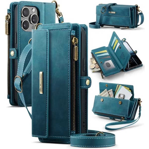 Caseme iPhone 14 Pro Max Plånboksfodral RFID Blocking Zipper - Grön