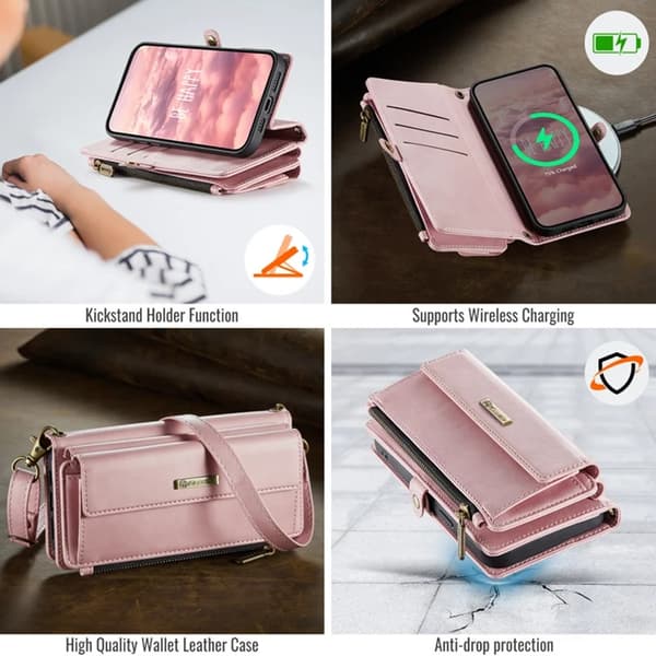 Caseme iPhone 15 Plus Plånboksfodral RFID Blocking Zipper - Rosa