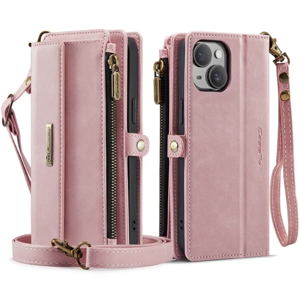 Caseme iPhone 15 Plus Plånboksfodral RFID Blocking Zipper - Rosa