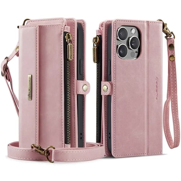 Caseme iPhone 13 Pro Max Plånboksfodral RFID Blocking Zipper - Rosa