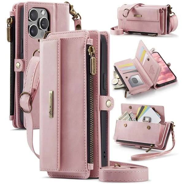 Caseme iPhone 13 Pro Max Plånboksfodral RFID Blocking Zipper - Rosa