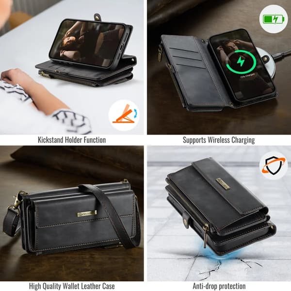 Caseme iPhone 15 Plus Plånboksfodral RFID Blocking Zipper - Svart