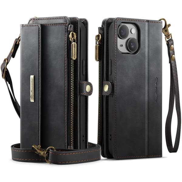 Caseme iPhone 15 Plus Plånboksfodral RFID Blocking Zipper - Svart