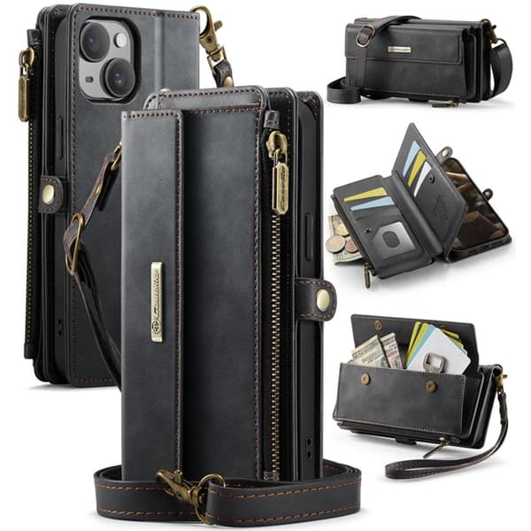 Caseme iPhone 15 Plus Plånboksfodral RFID Blocking Zipper - Svart