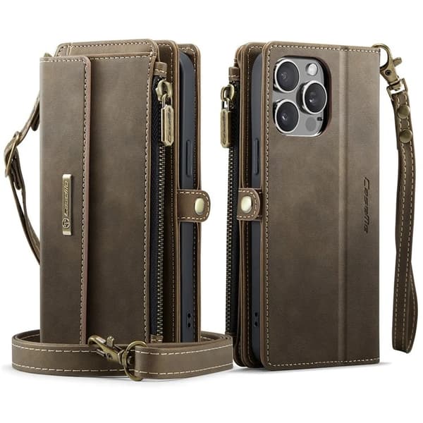 Caseme iPhone 14 Pro Max Plånboksfodral RFID Blocking Zipper - Brun