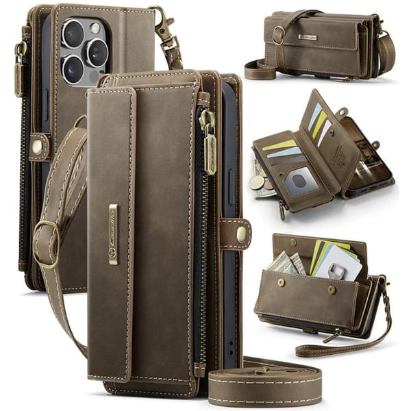 Caseme iPhone 14 Pro Max Plånboksfodral RFID Blocking Zipper - Brun