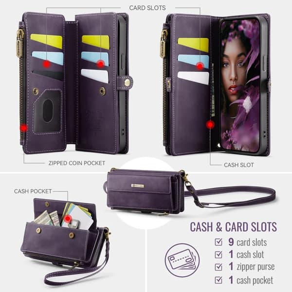 Caseme iPhone 14 Pro Max Plånboksfodral RFID Blocking Zipper - Lila
