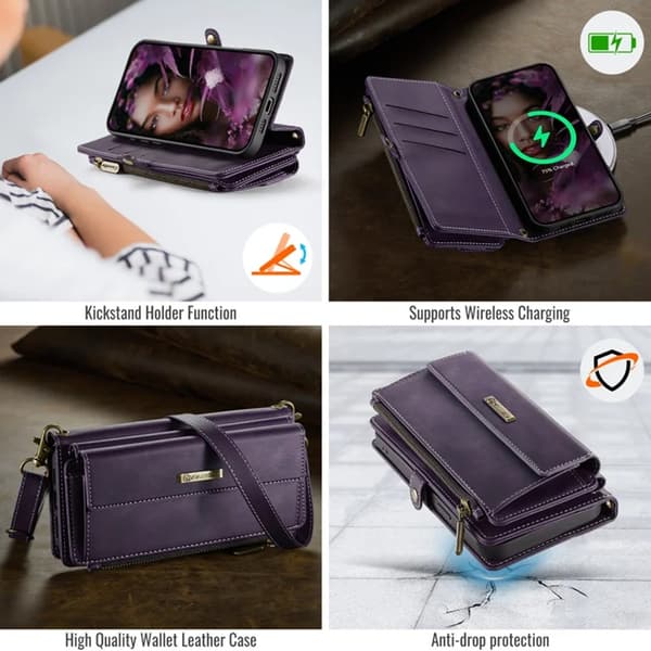Caseme iPhone 14 Pro Max Plånboksfodral RFID Blocking Zipper - Lila