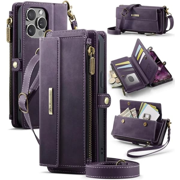 Caseme iPhone 14 Pro Max Plånboksfodral RFID Blocking Zipper - Lila