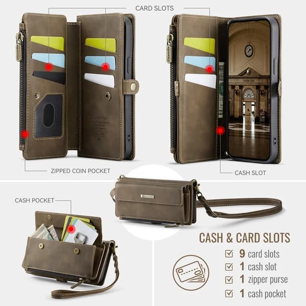 Caseme iPhone 13 Mini Plånboksfodral RFID Blocking Zipper - Brun