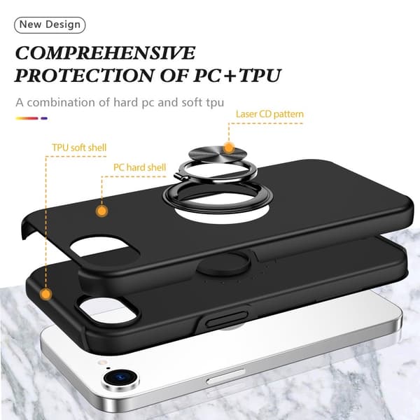 For iPhone 16ex Hybrid-deksel med Fingerring – Svart