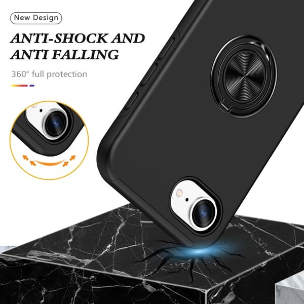 For iPhone 16ex Hybrid-deksel med Fingerring – Svart