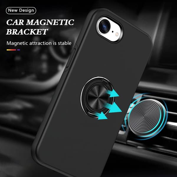 For iPhone 16ex Hybrid-deksel med Fingerring – Svart