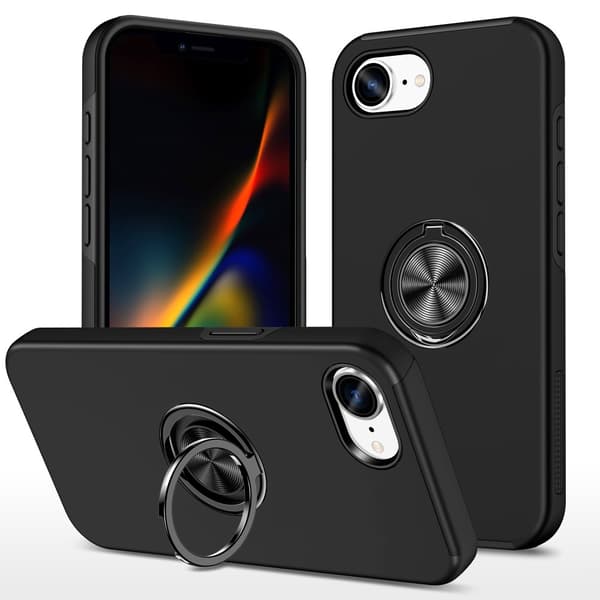 For iPhone 16ex Hybrid-deksel med Fingerring – Svart