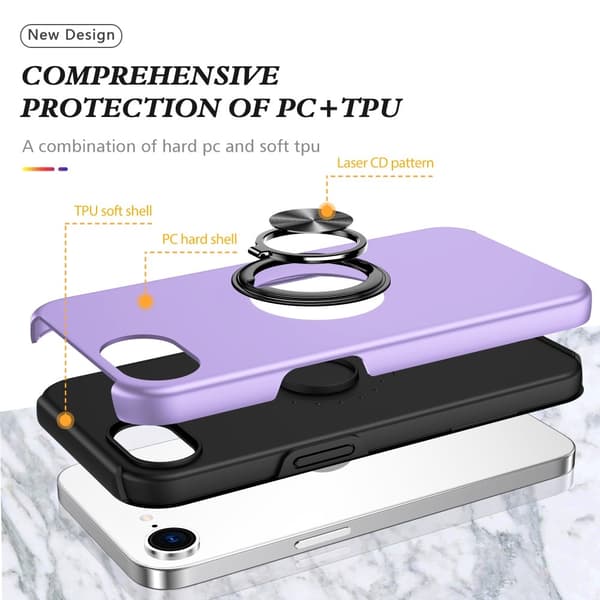 Til iPhone 16e Max Finger Ring Kickstand Hybrid Taske