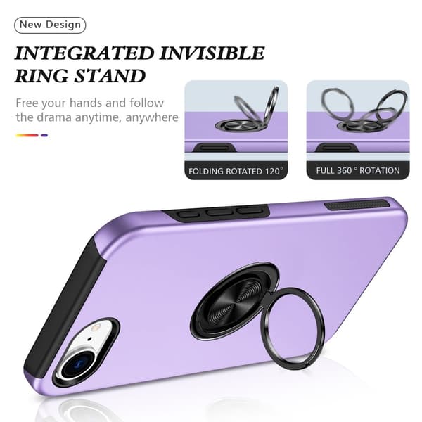 Til iPhone 16e Max Finger Ring Kickstand Hybrid Taske