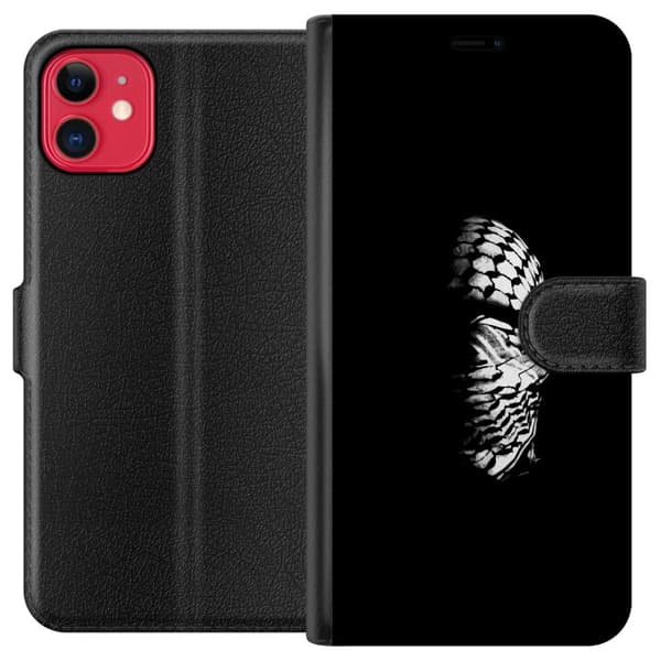 Apple iPhone 11 Lompakkokotelo Keffiyeh-kuviointi - klassinen palestiinalainen mustavalkoinen shaali, jolla on kulttuurinen merkitys