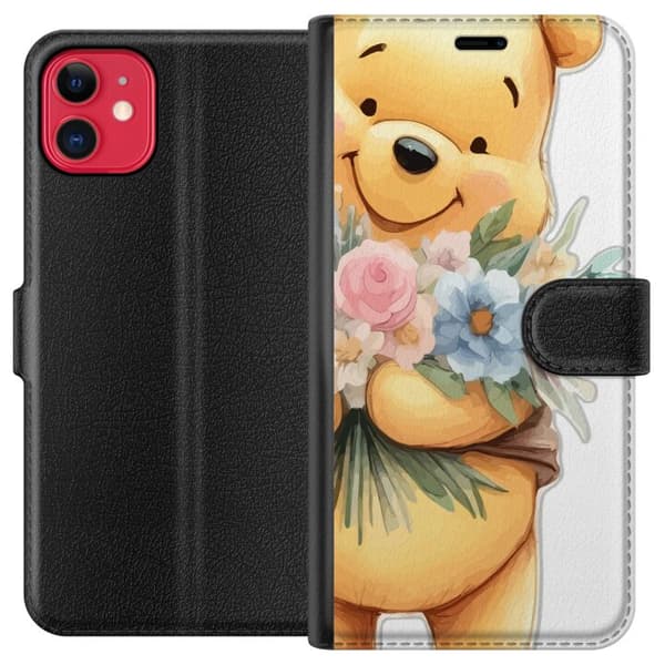 Apple iPhone 11 Tegnebogsetui Nalle Puh med blomster - klassisk børnefavorit i en blomstrende forårs miljø