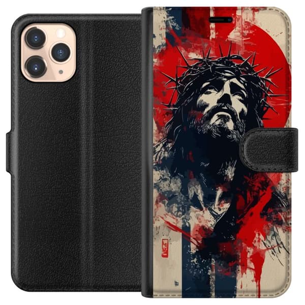 Apple iPhone 11 Pro Tegnebogsetui Jesus med kors - kristent motiv med stærk symbolik om tro og håb