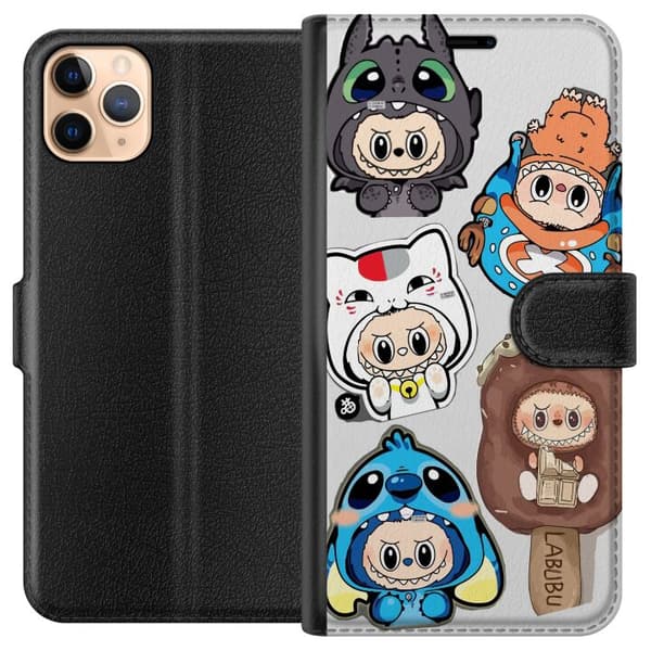 Apple iPhone 11 Pro Max Tegnebogsetui Labubu figur samling - Pop Mart Labubu The Monsters i farverigt design