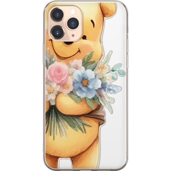 Apple iPhone 11 Pro Läpinäkyvä kuori Nalle Puh kukkien kanssa - klassinen lasten suosikki kukkivassa keväisympäristössä