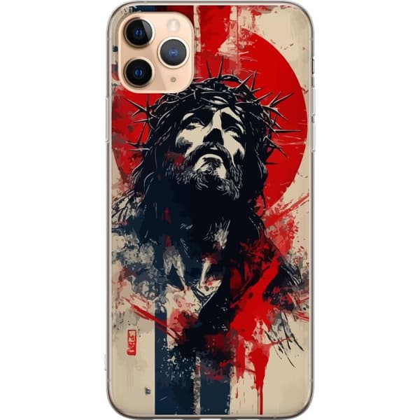 Apple iPhone 11 Pro Max Gennemsigtig cover Jesus med kors - kristent motiv med stærk symbolik om tro og håb