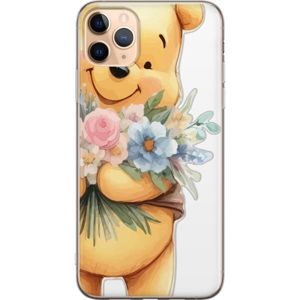 Apple iPhone 11 Pro Max Läpinäkyvä kuori Nalle Puh kukkien kanssa - klassinen lasten suosikki kukkivassa keväisympäristössä