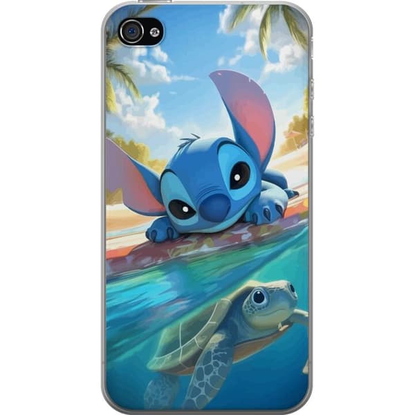 Apple iPhone 4s Läpinäkyvä kuori Stitch kilpikonnalla - söpö sininen avaruusolento trooppisessa rantaympäristössä Disneyn tapaan