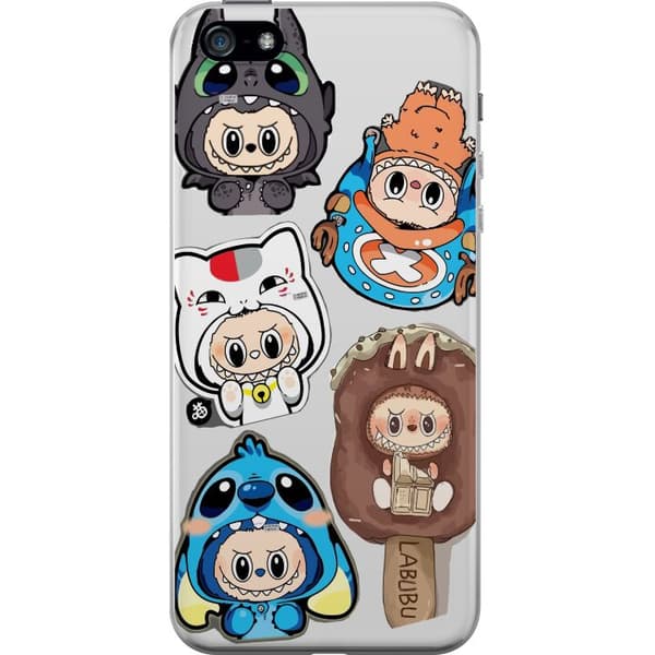 Apple iPhone 5 Läpinäkyvä kuori Labubu hahmokokoelma - Pop Mart Labubu The Monsters väriluulisessa muotoilussa
