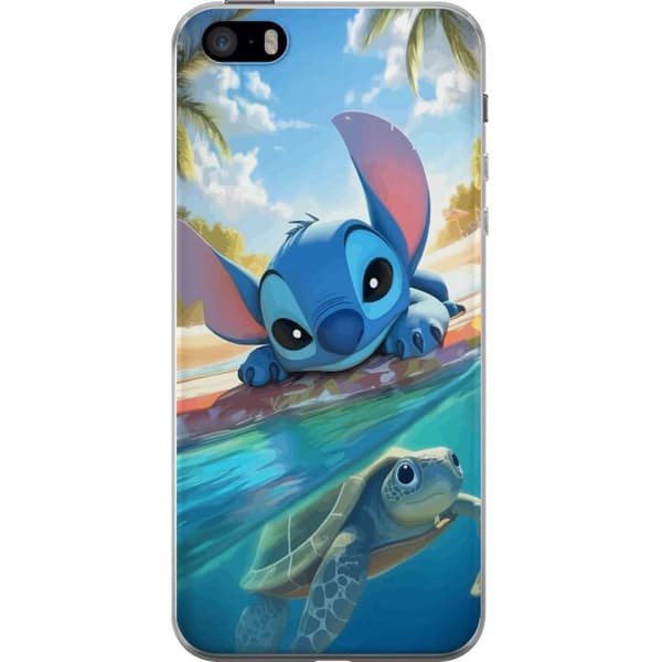 Apple iPhone 5s Gennemsigtig cover Stitch med skildpadde - sød blå alien i tropisk strandmiljø fra Disney