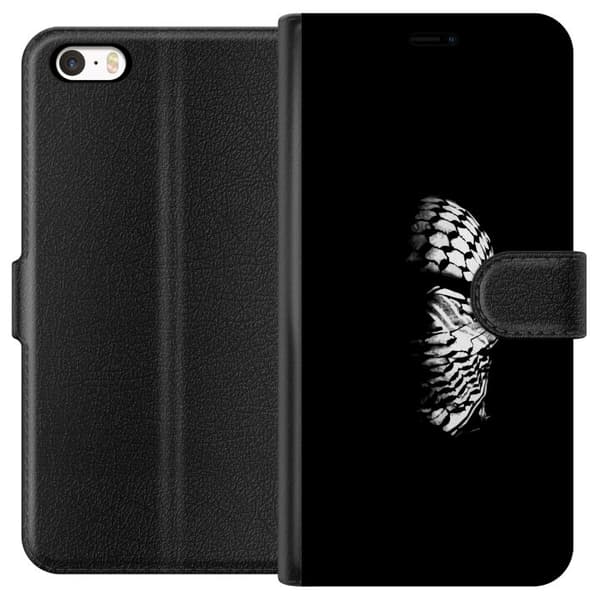 Apple iPhone 5 Lompakkokotelo Keffiyeh-kuviointi - klassinen palestiinalainen mustavalkoinen shaali, jolla on kulttuurinen merkitys