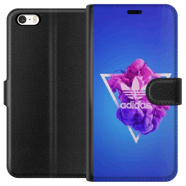 Apple iPhone 5 Lompakkokotelo Adidas-inspiroitunut sininen muotoilu - urheilullinen motiivi retro-vibeillä sinisissä sävyissä