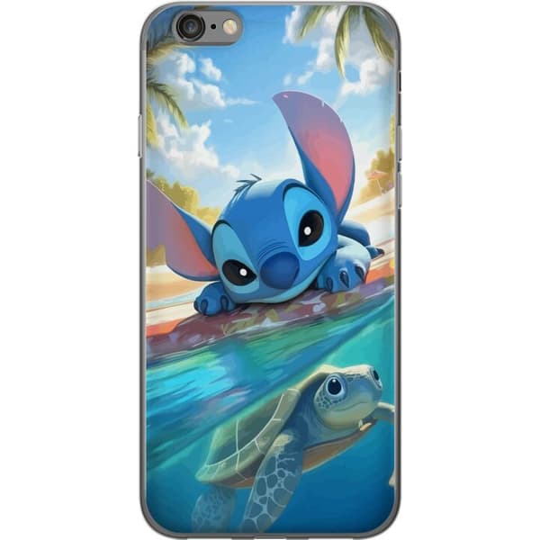 Apple iPhone 6 Gennemsigtig cover Stitch med skildpadde - sød blå alien i tropisk strandmiljø fra Disney