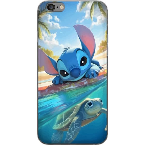 Apple iPhone 6s Plus Gennemsigtig cover Stitch med skildpadde - sød blå alien i tropisk strandmiljø fra Disney