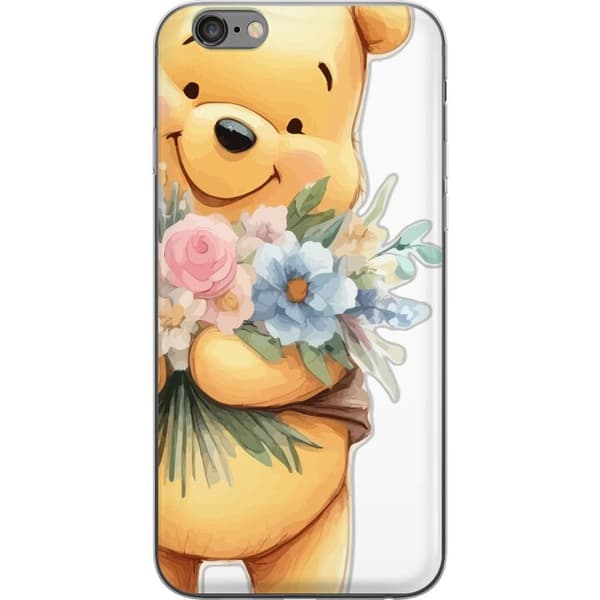 Apple iPhone 6s Plus Gennemsigtig cover Nalle Puh med blomster - klassisk børnefavorit i en blomstrende forårs miljø