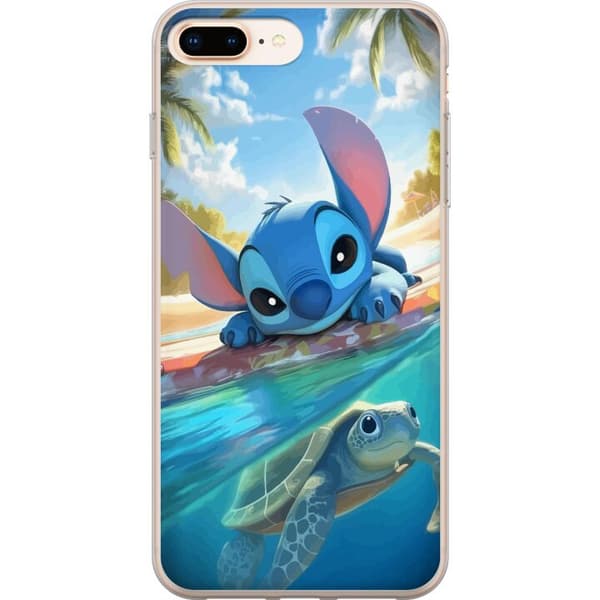 Apple iPhone 7 Plus Gennemsigtig cover Stitch med skildpadde - sød blå alien i tropisk strandmiljø fra Disney