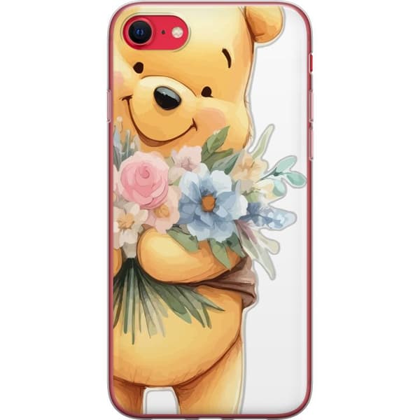 Apple iPhone 7 Gennemsigtig cover Nalle Puh med blomster - klassisk børnefavorit i en blomstrende forårs miljø