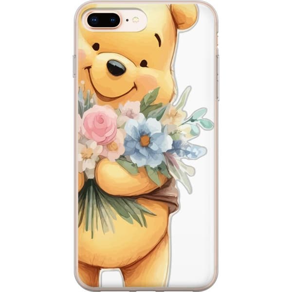 Apple iPhone 8 Plus Gjennomsiktig deksel Nalle Puh med blomster - klassisk barnefavoritt i en blomstrende vår miljø