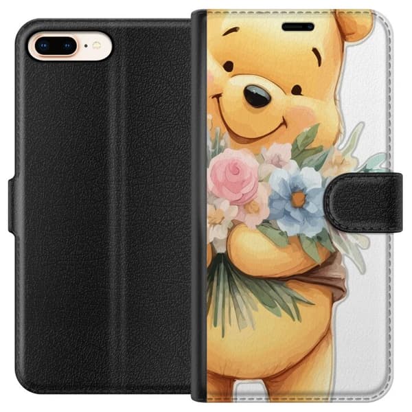 Apple iPhone 8 Plus Plånboksfodral Nalle Puh med blommor – klassisk barnfavorit i blommande vårmiljö